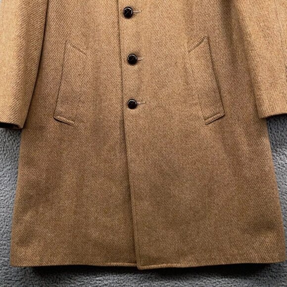 Vintage Grenadier Mens 40 Wool Tweed Single Breasted Over Coat Tan Brown 1960s - Picture 5 of 16